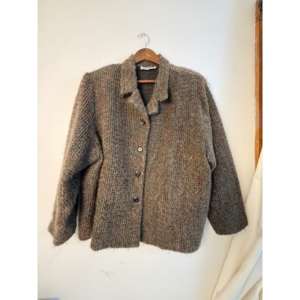 Dress Barn Woman Vintage Brown Boucle Knit Button Front Cardigan Jacket XL 2X